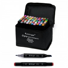 Маркер набор для скетчинга двухсторонних 60 цветов, пулевид./клиновид 1-6 мм, ALINGAR