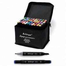 Маркер набор для скетчинга двухсторонних 80 цветов, пулевид./клиновид.1-6 мм, ALINGAR