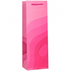 Пакет Бумажный ламинир. Стильные волны, розовые (под бутылку) 12х36х8,5 см
