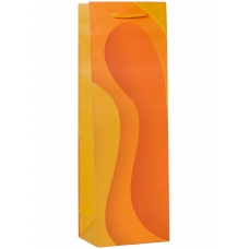 Пакет Бумажный ламинир. Стильные волны, желтые (под бутылку) 12х36х8,5 см