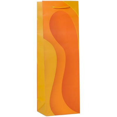 Пакет Бумажный ламинир. Стильные волны, желтые (под бутылку) 12х36х8,5 см