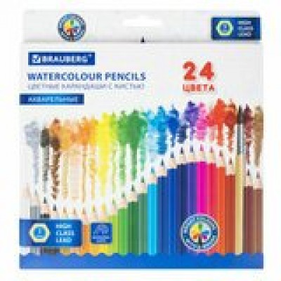 Карандаши 24цв. акварельные мягкие.с КИСТЬЮ, Brauberg