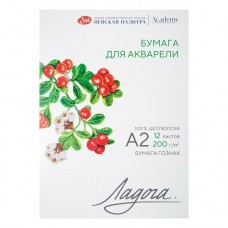 Папка для акварели А2 12л,  200 г/м2, 100% целлюлоза, среднее зерно Ладога