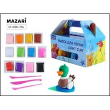 Пластилин легкий ВОЗДУШНЫЙ 12 цветов по 10 гр, пластиковые стеки 3 шт в комплекте, картонн.коробка Mazari