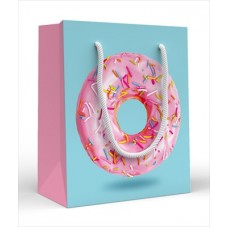 Пакет Бумажный розовый пончик 110х135х60 мм (S)
