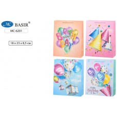 Пакет BASIR/Бумажный плотный с блестками 3D МИКС 18х23х8,5 см