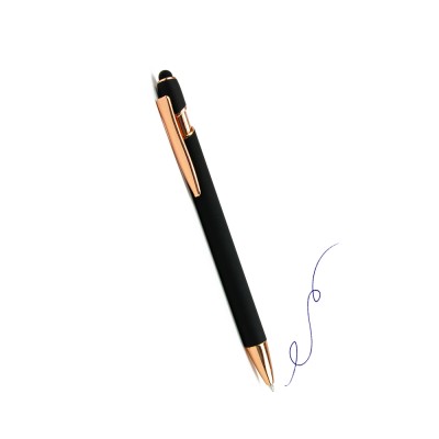 Ручка подарочная синяя корпус черный+золото, металл+пластик, 0.7мм,автомат, стилус Josef Otten