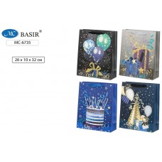 Пакет BASIR/Бумажный плотный с блестками МИКС 26х32х10 см