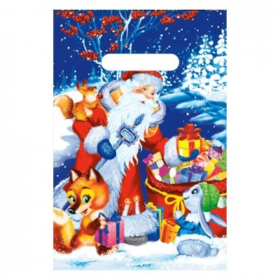 Пакет полиэтиленовый Мешок с подарками  НГ 20х30 (30) с вырубной ручкой,