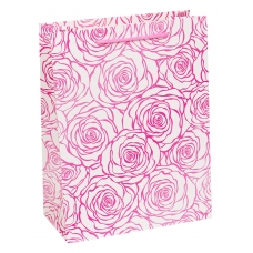 Пакет Бумажный плотный Ажурные розы, розовые 31х40х12 см