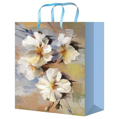 Пакет Бумажный ламинир. Нарисованные цветы 18х23х8 см