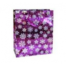 Пакет Бумажный голография фиолетовый Снежинки  18х23х10 см