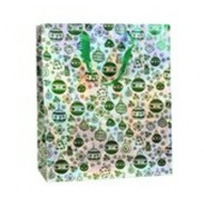 Пакет Бумажный голография зеленый Шары 26х32х12 см