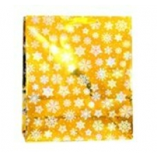 Пакет Бумажный голография желтый Снежинки 32х45х11 см