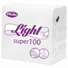 Хозтовары Салфетки  бумажные 90 штук, 22,5х22,5 см,Light, белые, 100% целлюлоза PLUSHE