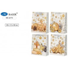 Пакет BASIR/Бумажный плотный с блестками НГ МИКС 30х40х12 см