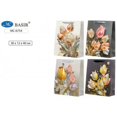 Пакет BASIR/Бумажный плотный Тюльпаны МИКС 30х40х12 см