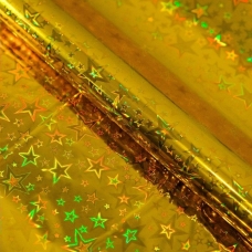Упаковочная бумага Голография Желтая звезды 70х100 см