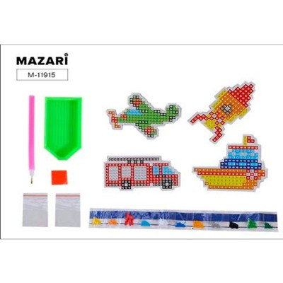 Для творчества Алмазная мозаика  на магните ТРАНСПОРТ 7,5х7,5см, 4 штуки в наборе, ОПП-упаковка Mazari