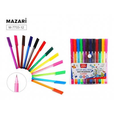 Ручка шариковая набор 12 цветов,CLASSIC, пулевидный пиш.узел 1.0мм, Mazari