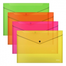 Папка -конверт на кнопке  А4 , Glossy Neon непрозрачная., ассорти Erich Krause