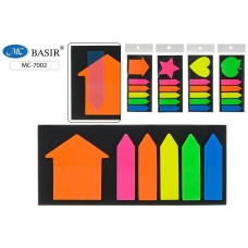 Закладки самоклеящиеся пластик.  5 цветов по 20 листов 4,5*1,2 см. 4,5*4,5 см .фигурная/ассорти/. BASIR