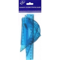 Линейка набор чертежный пластик МАЛЫЙ(линейка 15 см, 2 треуг, трансп) прозрачный, синий, 4 предмета Луч