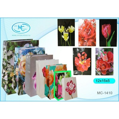 Пакет Бумажный ламинир Цветы МИКС 12х15 см