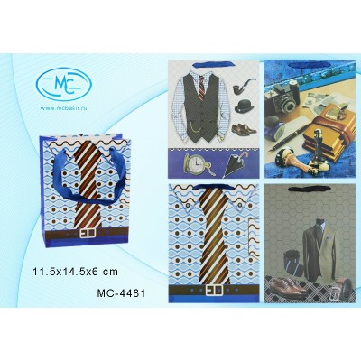 Пакет Бумажный плотный Мужской МИКС 11,5х14,5х6 см