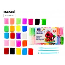 Пластилин легкий ВОЗДУШНЫЙ 24 цвета по 13 г, пластиковые стеки 3 шт в комплекте, Mazari