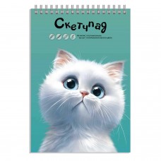 Скетчбук А5 спираль 140х200 мм, МЕЧТАЮЩИЙ КОТ, 60 л, блок - белый офсет 100 г/м2 Феникс