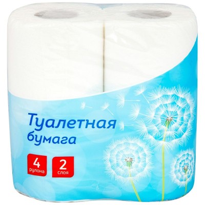 Хозтовары Туалетная бумага  2-слойная, 4шт., тиснение, белая OfficeClean