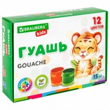 Гуашь 12 цв.  KIDS, по 15 мл, Brauberg