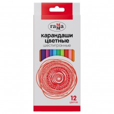 Карандаши 12цв. дерево  шестигранные, заточен. Гамма