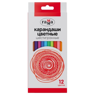 Карандаши 12цв. дерево  шестигранные, заточен. Гамма