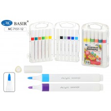 Маркер акриловый набор 12 цветов на водной основе, укрывистые, толщина линии 2-4 mm,для любых поверхностей; трёхгранные BASIR