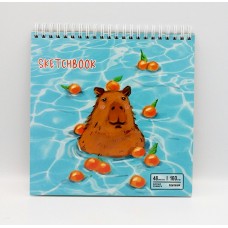 Скетчбук 190*190 спираль Капибара,  жесткая подложка на гребне, блок 160 г/м2 Centrum