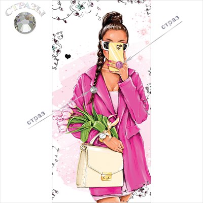 Конверт для денег  без надписи (девушка с тюльпанами) 84х168 мм