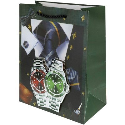 Пакет Бумажный плотный 3D картинкой Парные часы 26x32x10см(L)