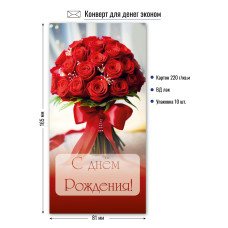Конверт для денег  с днем рождения 84х164 мм