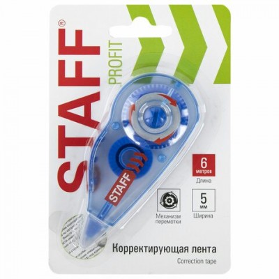 Штрих лента 5мм*6м. PROFIT, механизм перемотки, корпус голубоq STAFF
