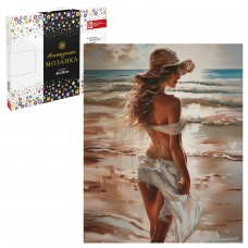 Для творчества Алмазная мозаика  ДЕВУШКА НА ПЛЯЖЕ,40*50 см, 22 цветов страз, картонная коробка Феникс
