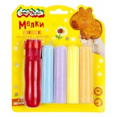 Мелки цветные 5цв. ДЖАМБО д/асфальта блёстки круглые с держателем Каляка-Маляка