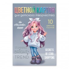 Картон цветной 10л. 10цв. А4,МИЛАШКА, клеевое скрепление, мелованный, с белым оборотом,200г/м2 Феникс