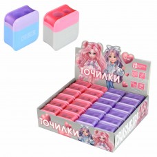 Точилка пластиковая 2 отверстия ФЕШН ДЕВОЧКИ,с контейнером, ассорти, Феникс