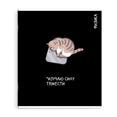 Тетрадь предметная Физика КОТЫ МЕМЫ, 48 л., А5+, вн.блок - клетка, выборочный ТВИН УФ-лак, Феникс