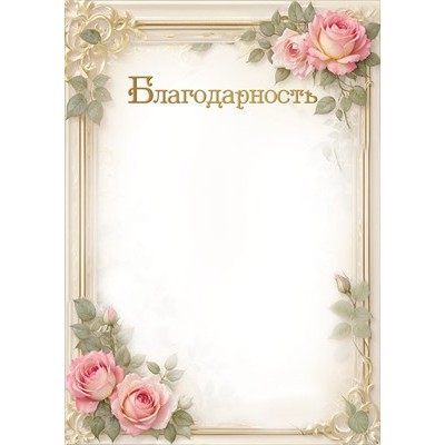 Благодарность Без символики (розы) (для принтера) 210х295 мм