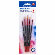 Кисть набор 5шт  PREMIUM, (синтетика, круглая № 1, 2,3, 4, 5), блистер Brauberg