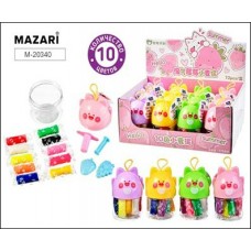 Тесто для лепки 10цв. по 8.6 г, пластиковые формочки 3 шт. в комплекте, пластиковая банка Mazari