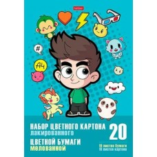 Картон цветной 10л. 10цв. лакированный + цветная  мелованная бумага 10л.10цв.